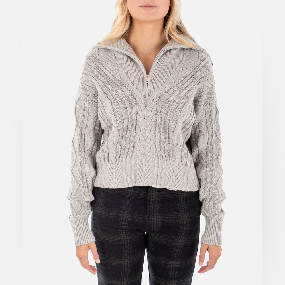 NWT Jetty Amherst Cable Knit Sweater — Grey Quarter Zip, Hard to Find S